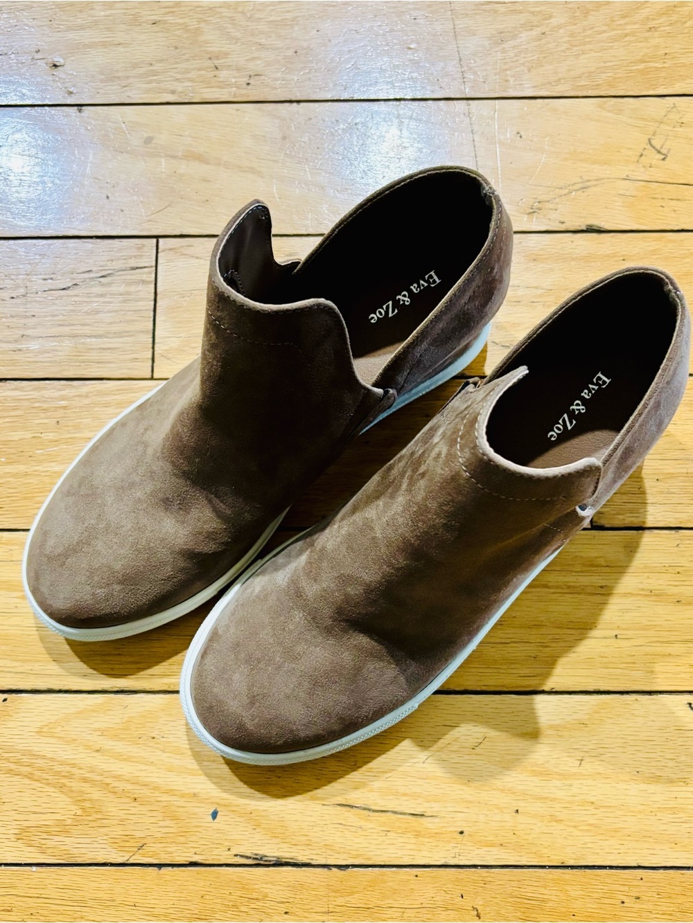 Eva & Zoe Women's Taupe Wedge Sneaker Booties - Casual Slip-On Ankle Boots - Picture 4 of 4